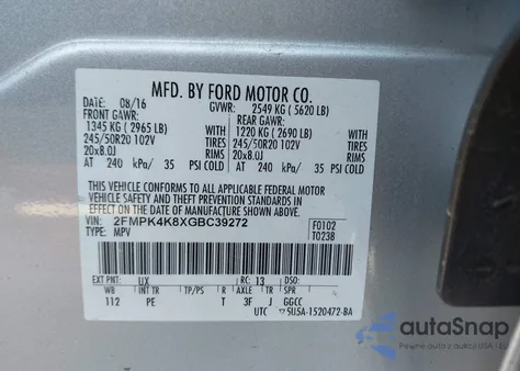 2016 Ford Edge Titanium from USA, damaged, VIN 2FMPK4K8XGBC39272